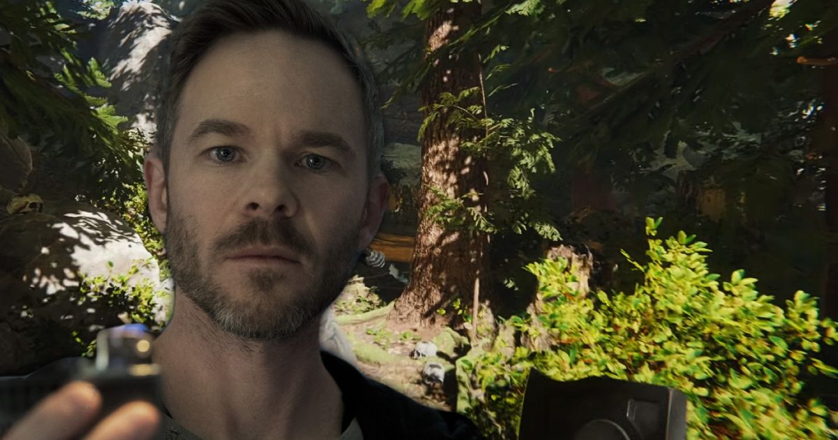 Sons of the Forest - a forest with Shawn Ashmore's face laid over the top of it
