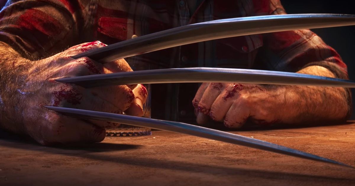 Insomniac's Wolverine Logan sits at a bar with bloody knuckles and his claws unsheathed