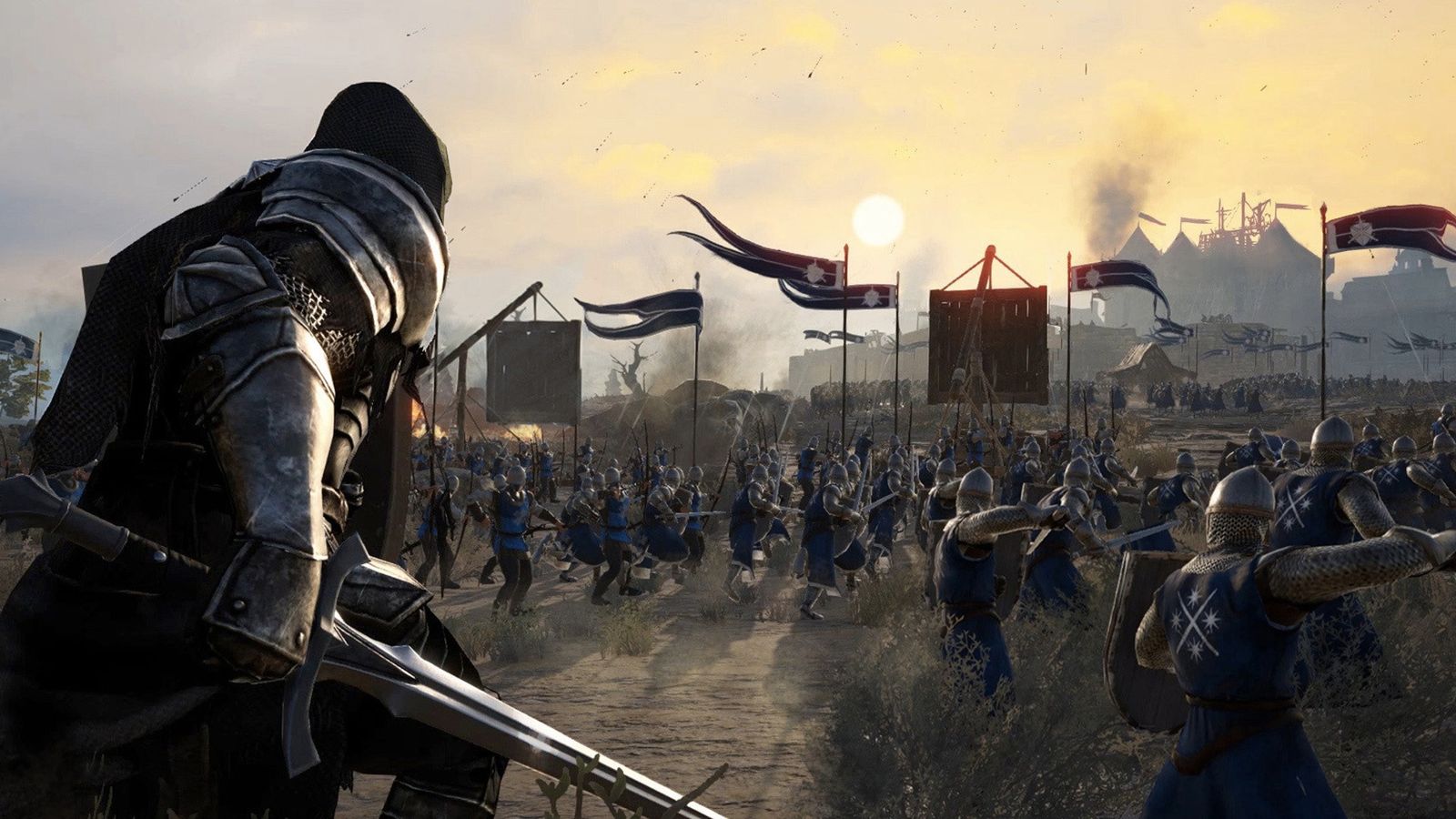 Image of a sword-wielding knight marching into battle in Conqueror's Blade.