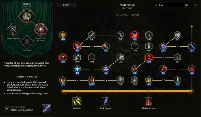 marksman passives for bow mage in last epoch