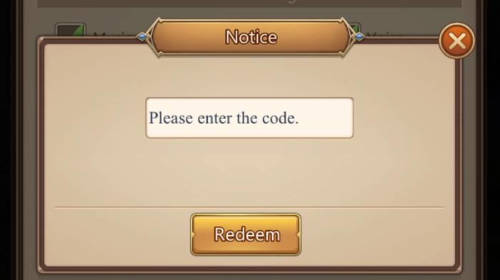 Screenshot from League of Pantheons, showing the code redemption screen