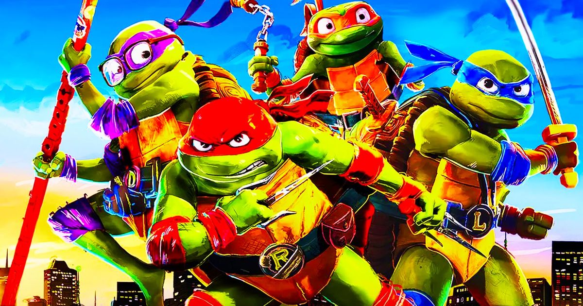 A banner image from Teenage Mutant Ninja Turtles: Mutant Mayhem showing the TMNT warriors