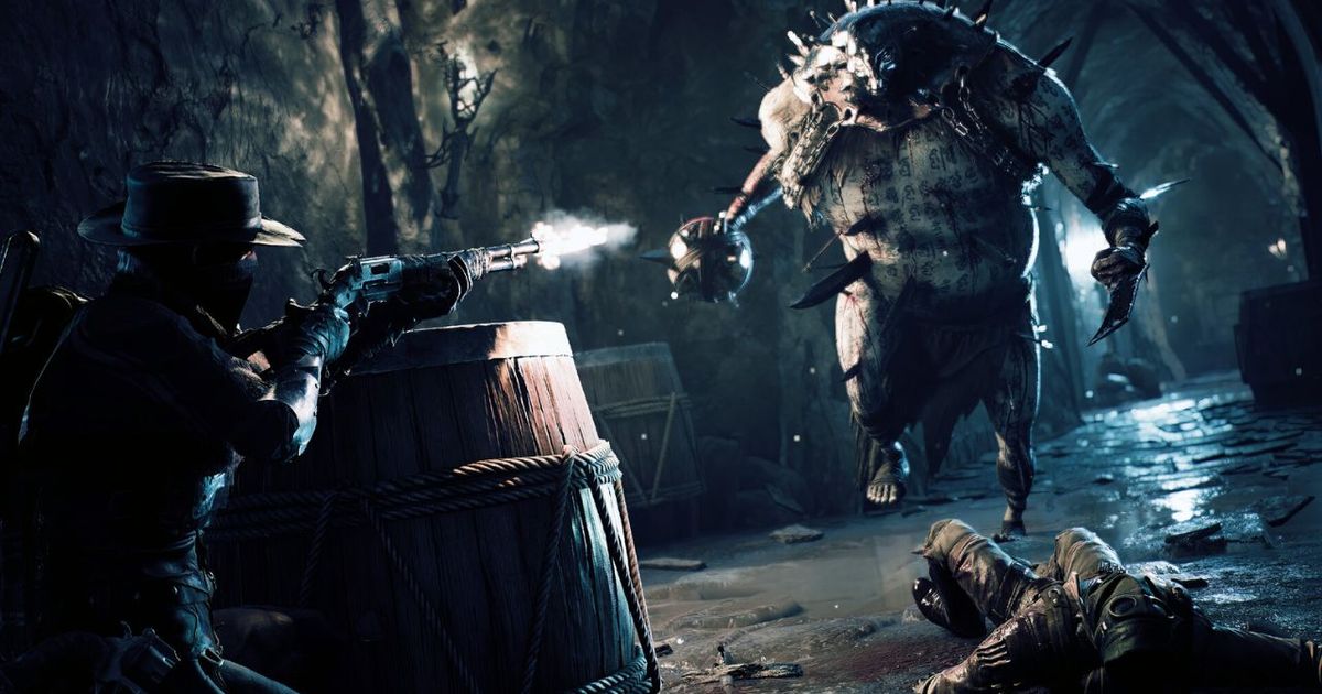 The character is fighting with a monster in Remnant 2.