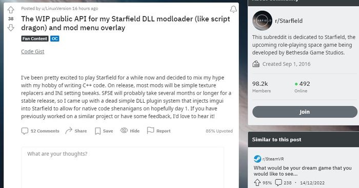 The thread about starloader in the Starfield subreddit.