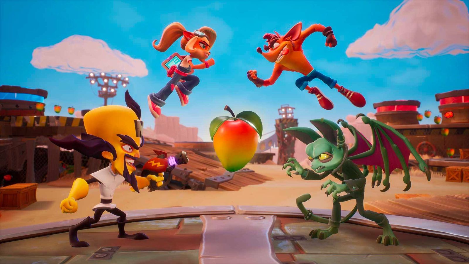 Crash and various other heroes fighting in Crash Team Rumble.
