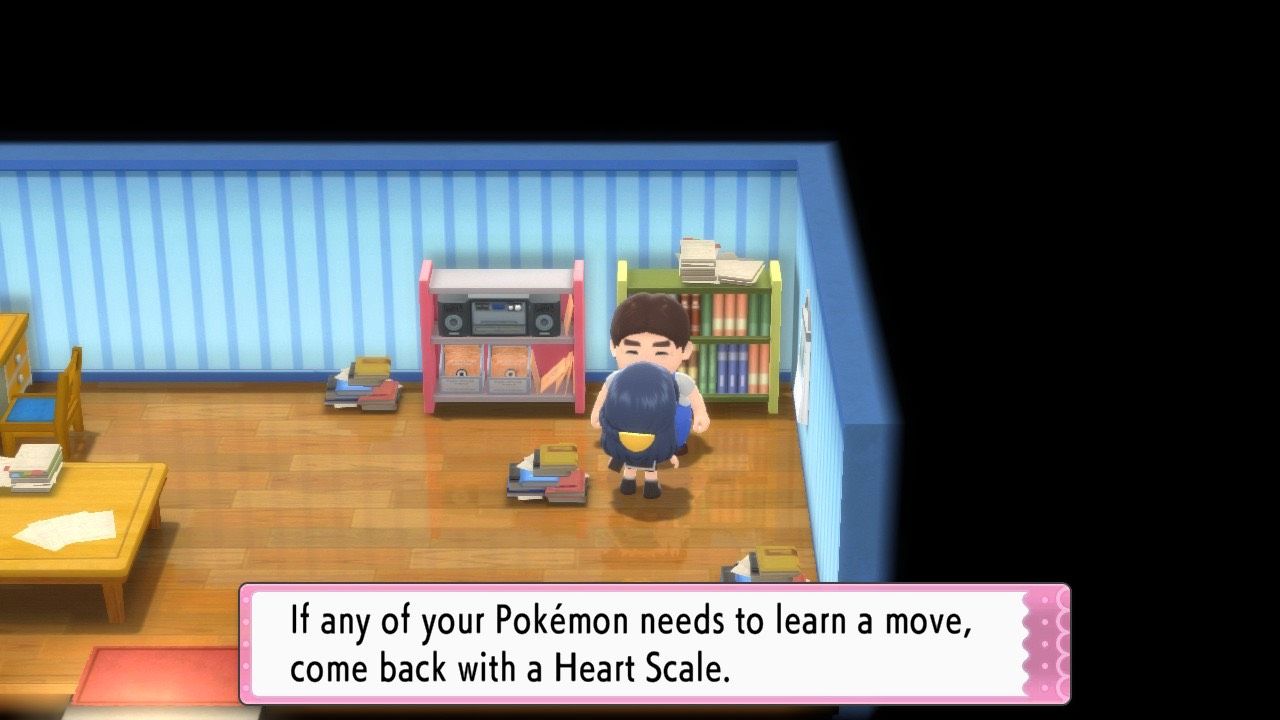 The Move Relearner of Pastoria City, requesting a Heart Scale, in Pokémon Brilliant Diamond and Shining Pearl.