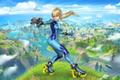 Zero Suit Samus with a Fortnite background
