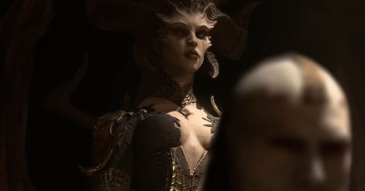 A screenshot of Lilith from the Diablo 4 story trailer.