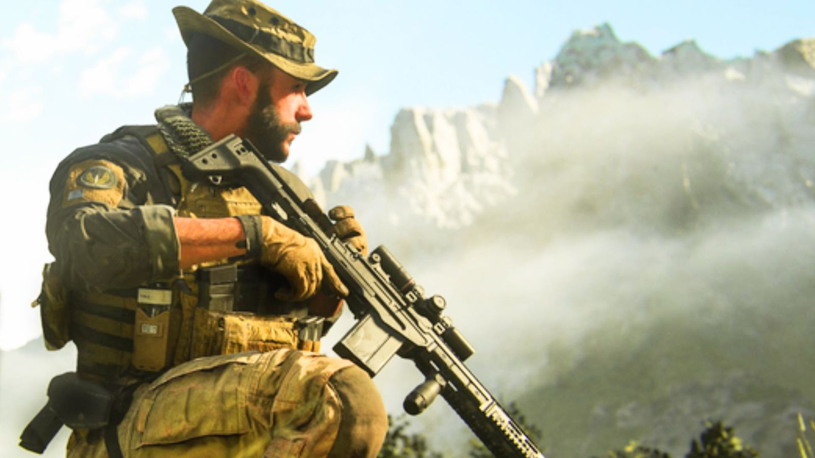 Modern Warfare 3 captain price looking all mysterious holding a sniper rifle at arms 