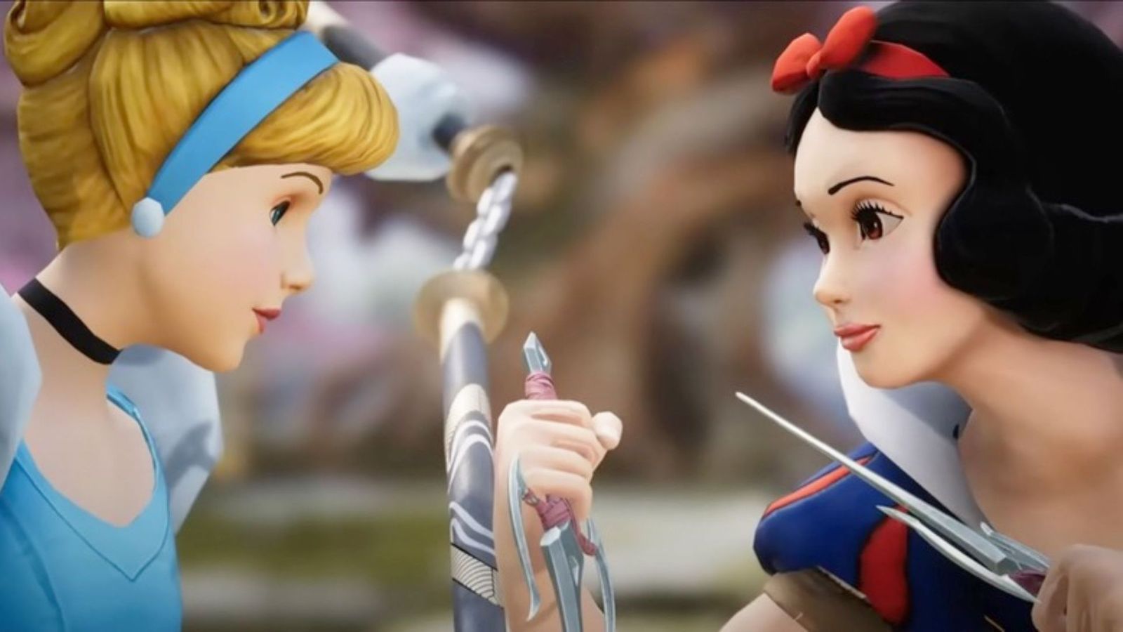 Cinderella and Snow White are standing next to each other in Mortal Kombat 1
