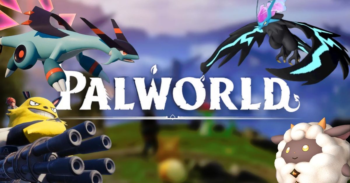 The Palworld logo surrounded by some of the game's Pals