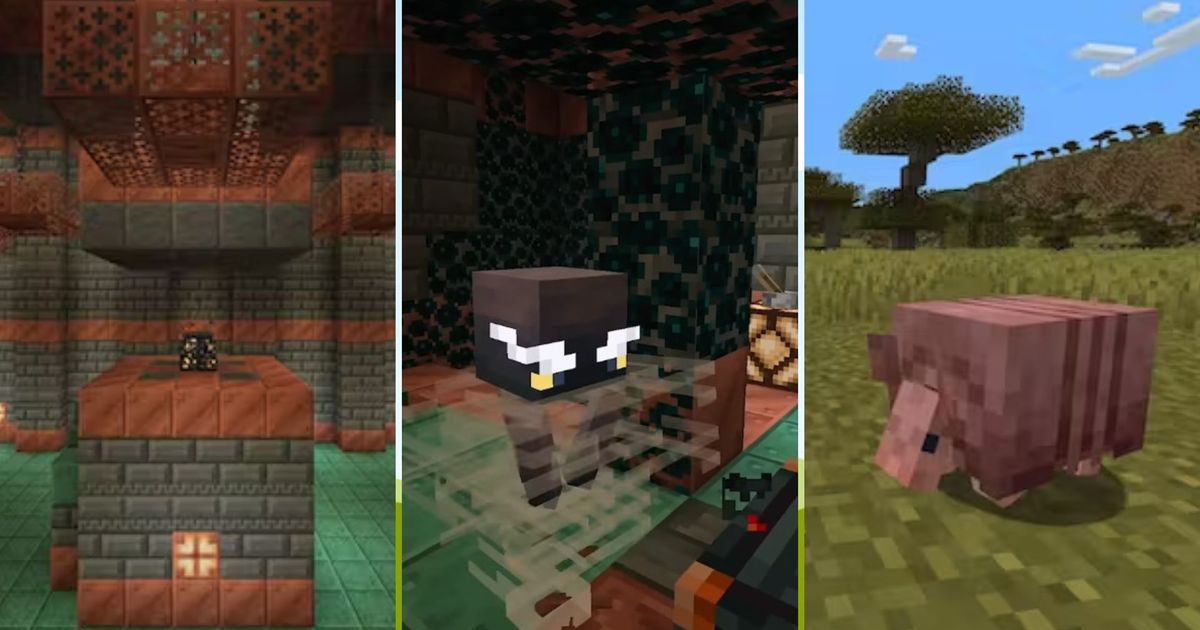 A compiled image of some of the Minecraft 1.21 features.