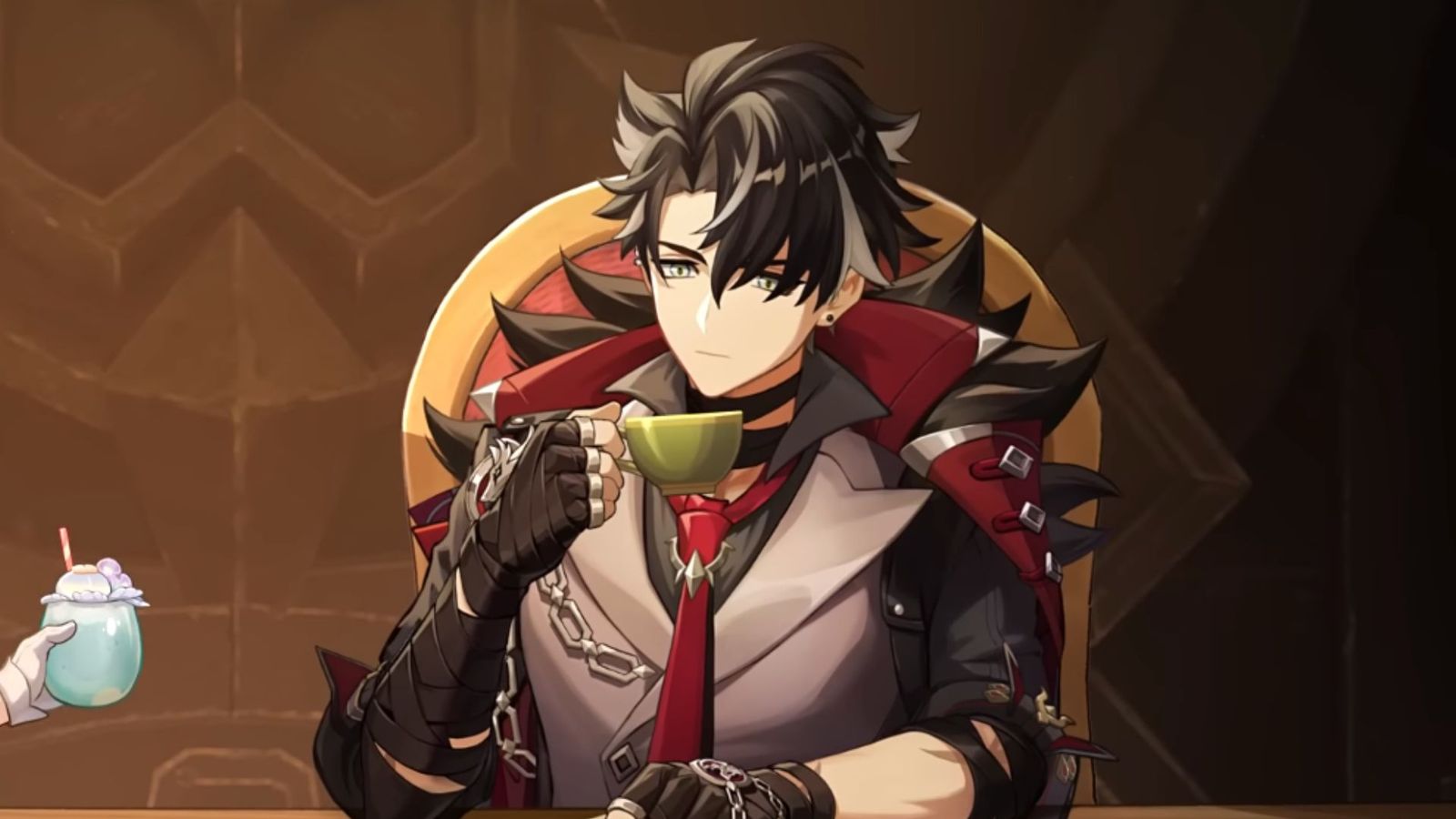 Genshin Impact wriothesley sipping tea