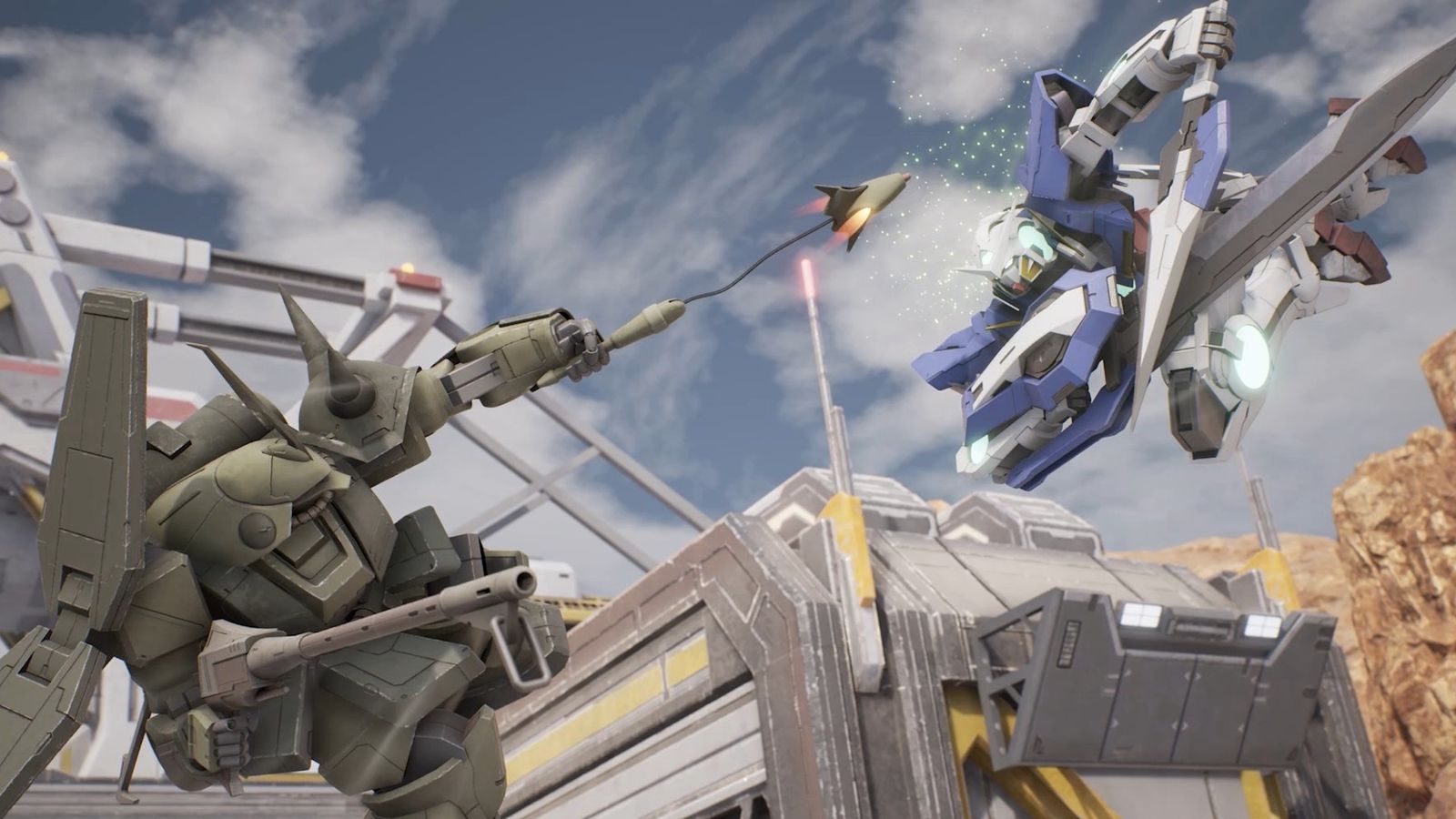 Image of two mech suits fighting in Gundam Evolution.