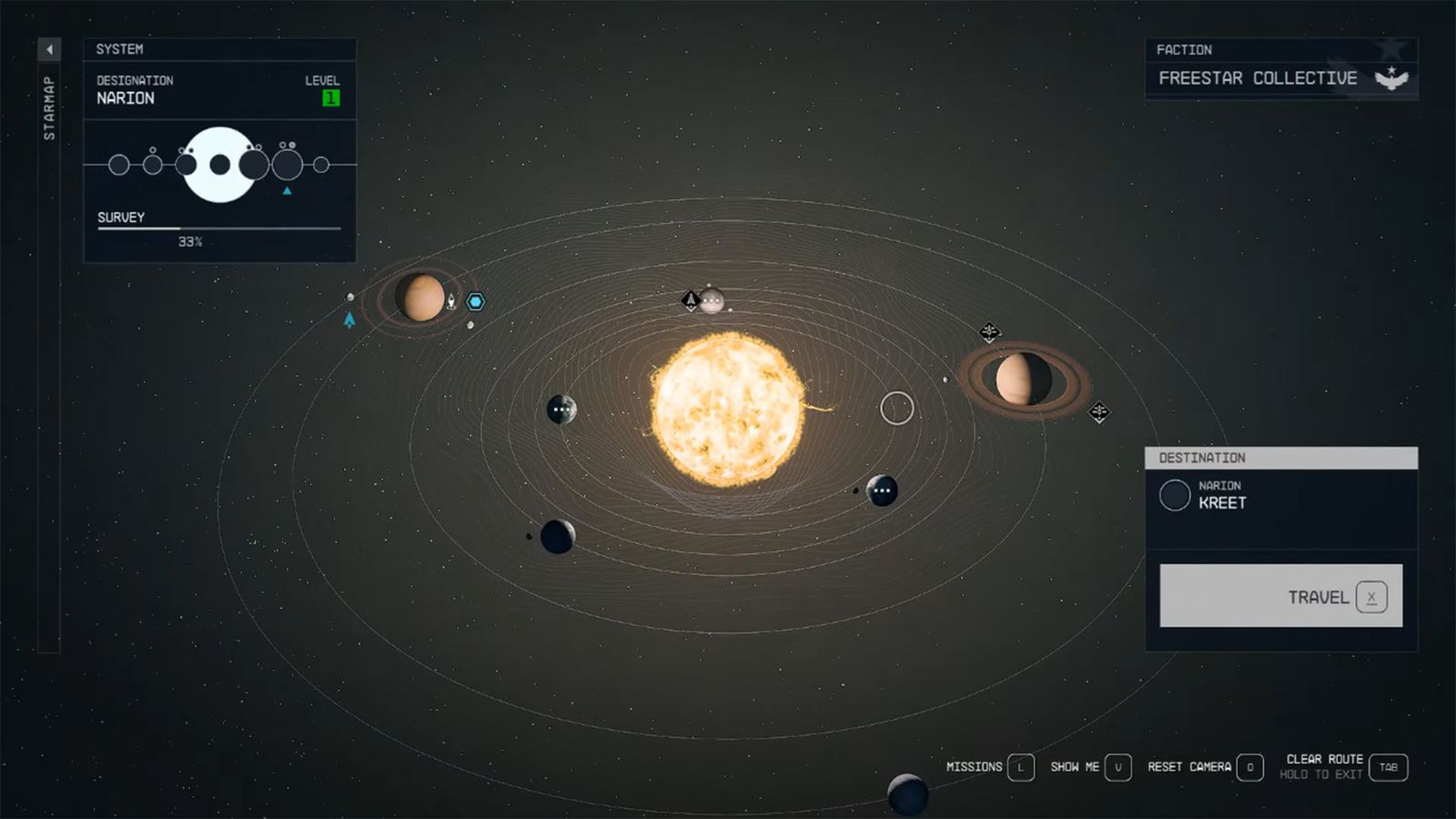 A screenshot of Kreet on orbit in Starfield.