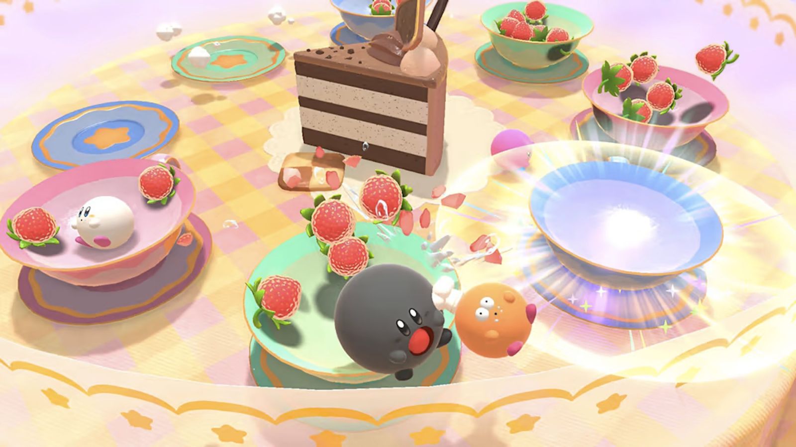 Image of a match in progress in Kirby's Dream Buffet.