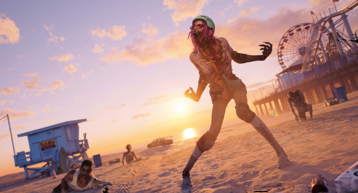 Screenshot showing Dead Island 2 zombie on Santa Monica beach