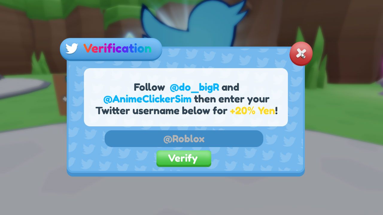 You can get rewards beyond Anime Clicker codes by verifying your Twitter account in-game.