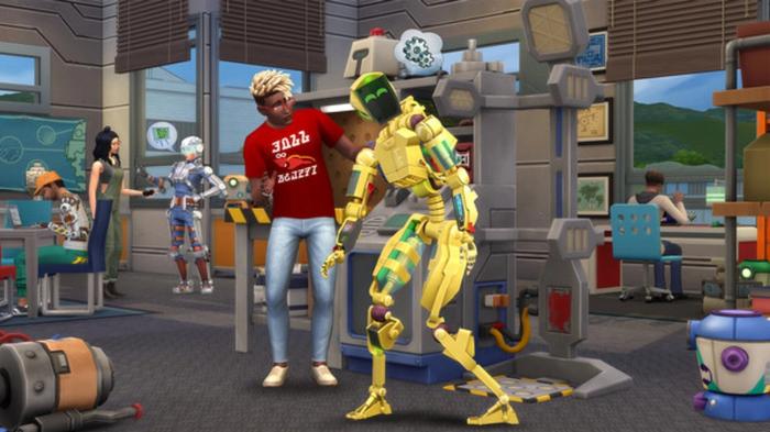 Sims 4 Discover University. A student studying robotics and building their own robot.