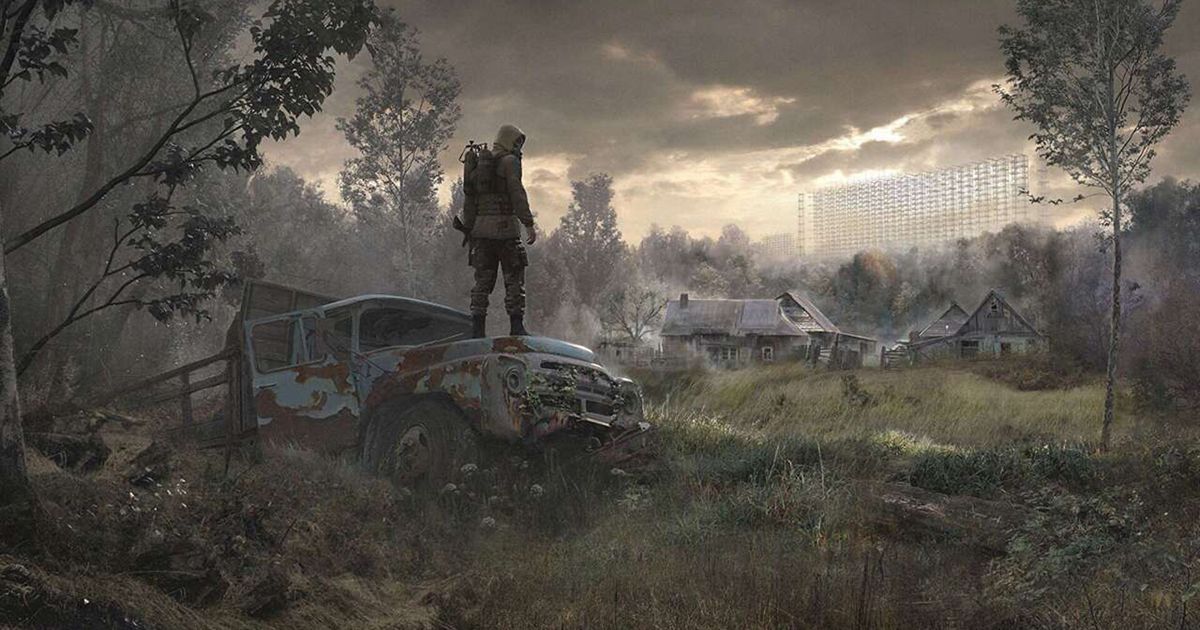 STALKER 2 player standing on top of rusty car
