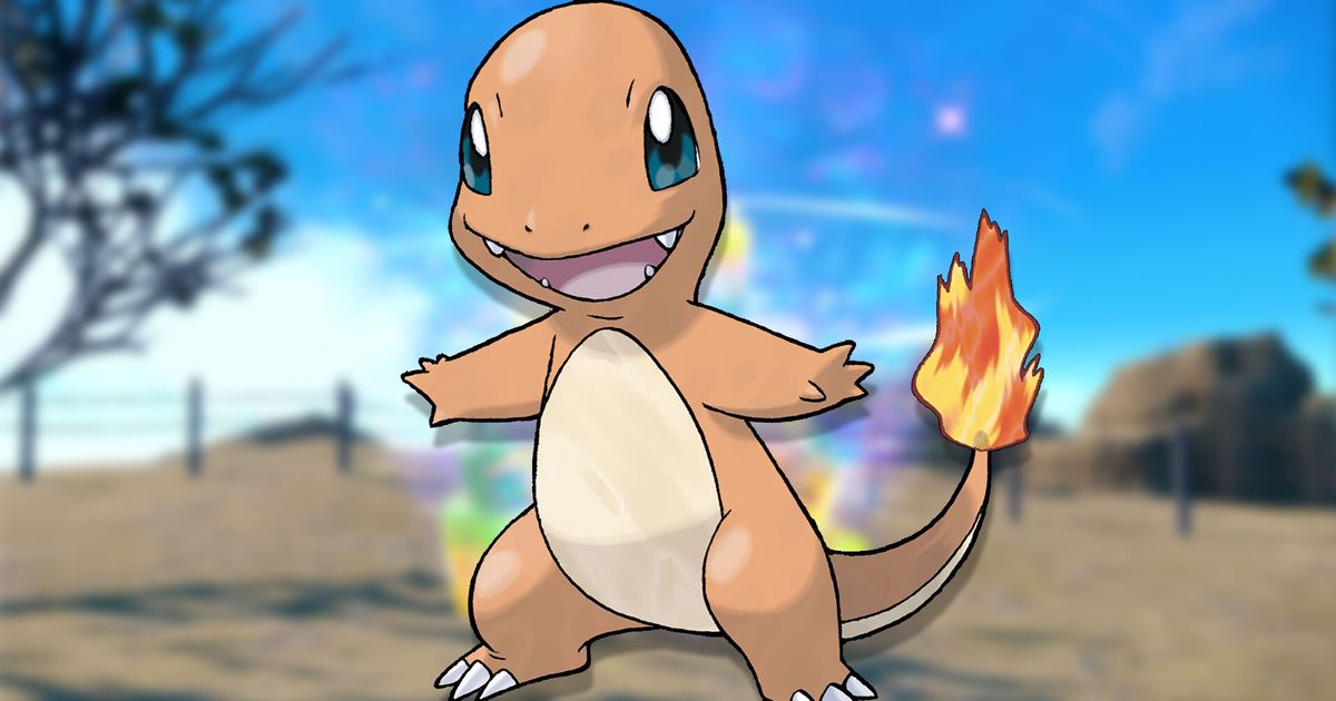 The Pokémon Charmander stood in front of a blurry background.