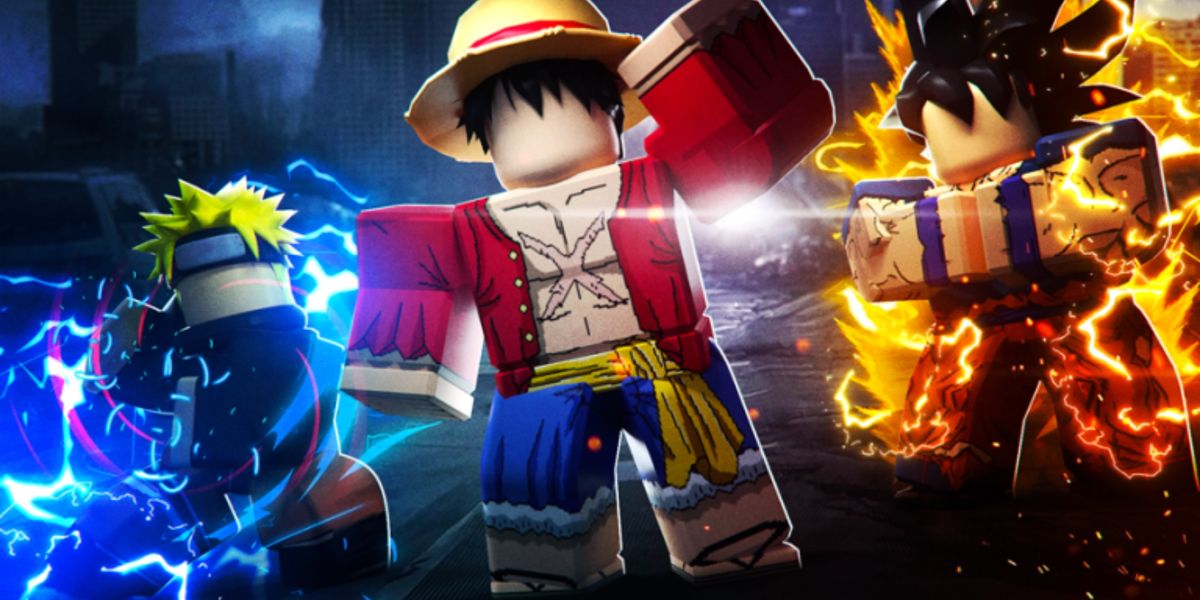 Screenshot from Anime Punching Simulator, showing several anime characters in Roblox style