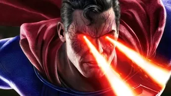 Superman from Suicide Squad Kill the Justice League shooting his eye lasers
