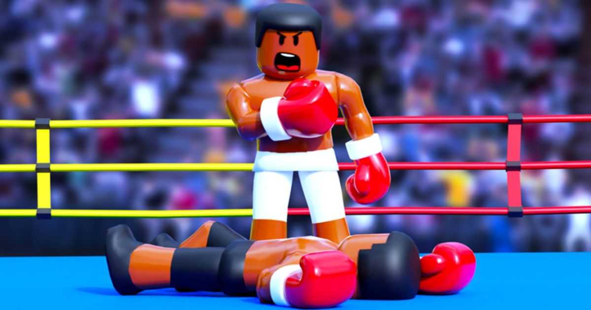 A Roblox boxer knocking out their opponent in One Punch KO.