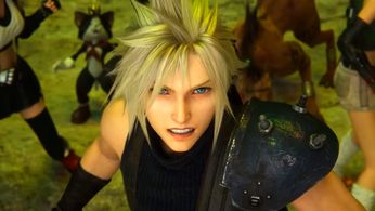 Cloud Strife baring his teeth as he angrily looks at Sepiroth 