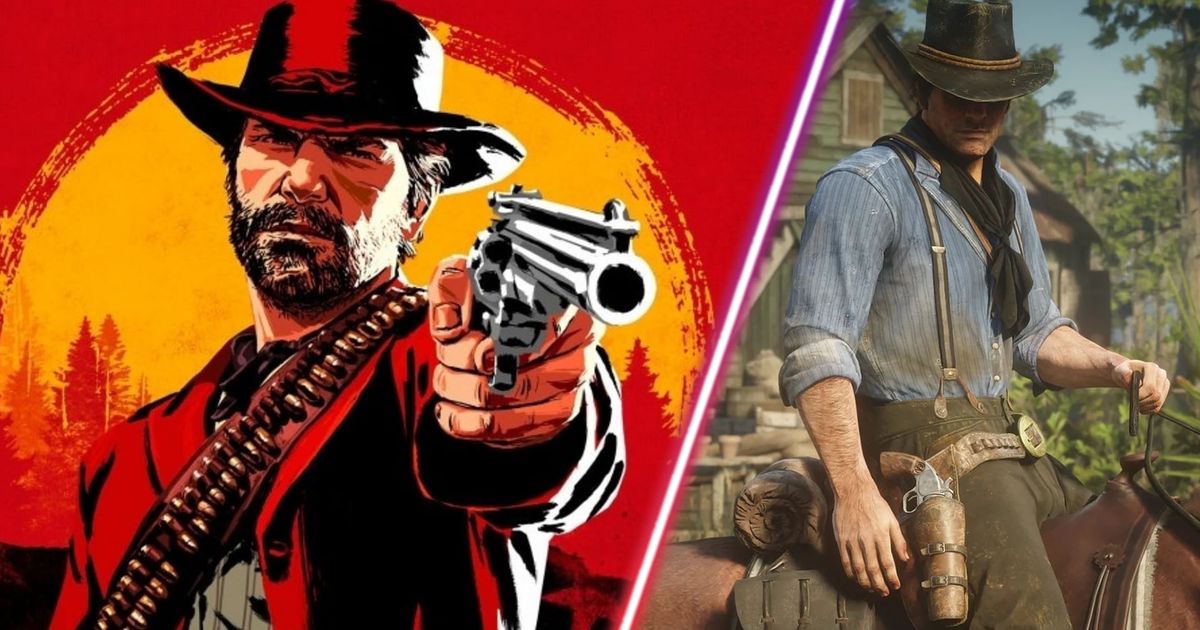 Red Dead Redemption 2 Arthur Morgan on red background and Arthur Morgan riding horse
