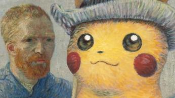 Vincent Van Gogh next to the Pokémon Pikachu in felt Hat inspired by his paintings 