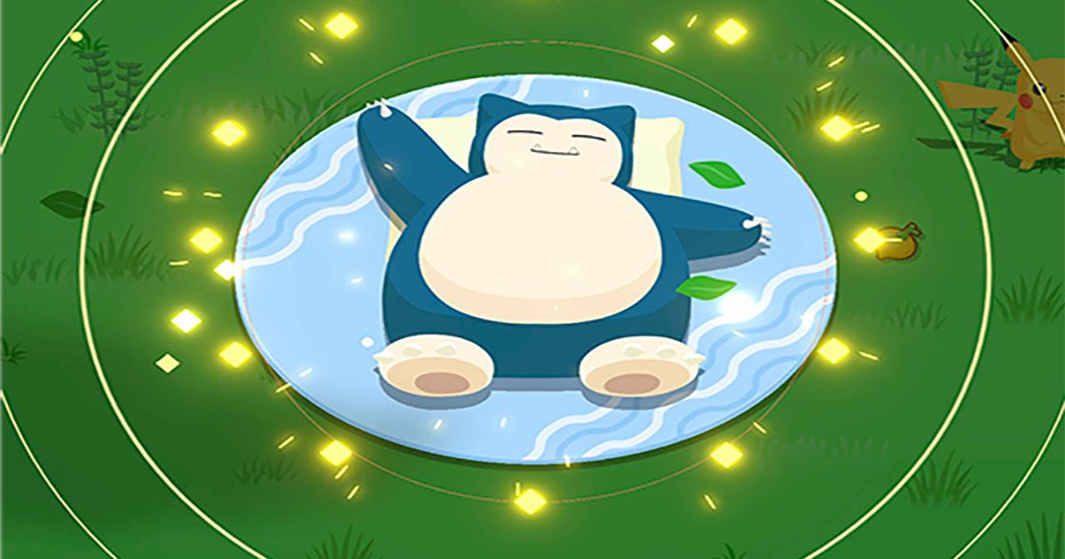 A plush Snorlax Pokemon toy relaxing in a pool of blue lights, representing a Pokemon Sleep item.