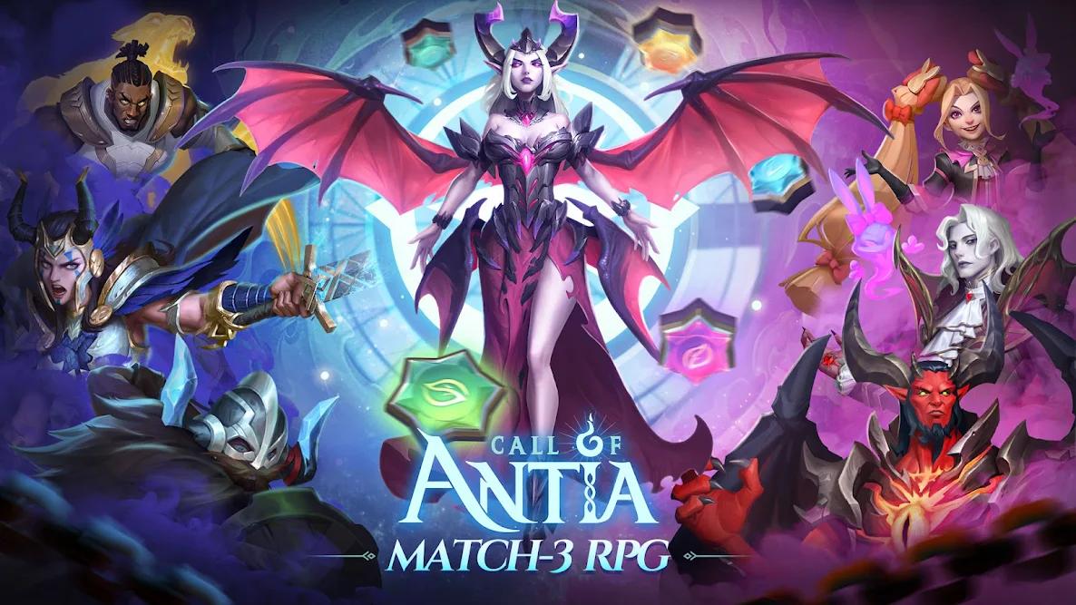 Artwork for Call of Antia featuring various in-game characters and heroes.