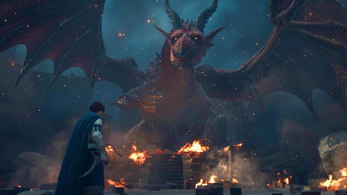 Paul Atreides in Dragon’s Dogma 2 facing off against a dragon 
