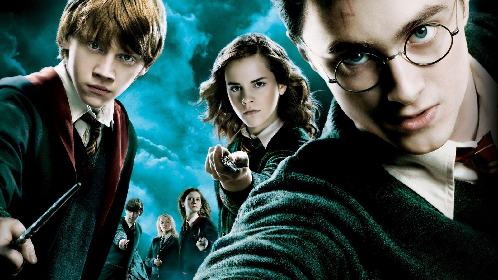 Harry Potter, Hermione Granger, and Ron Weasley are front-and-center.
