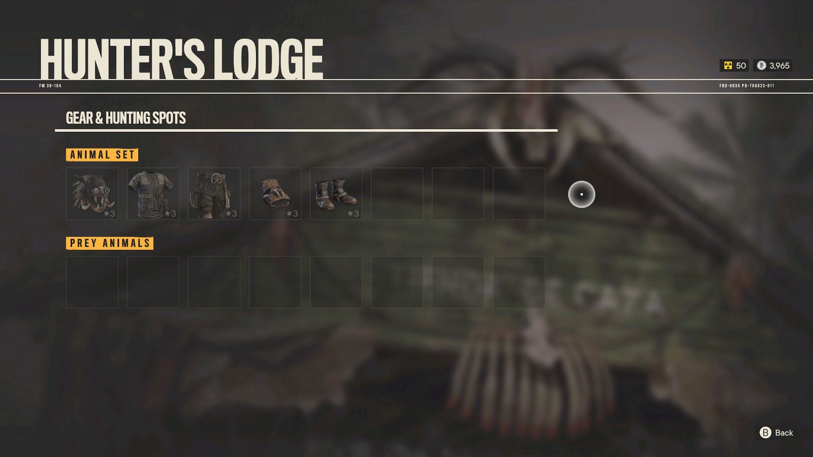 The contents of the Far Cry 6 Hunter's Lodge, including an animal set known as the Primal Gear set.