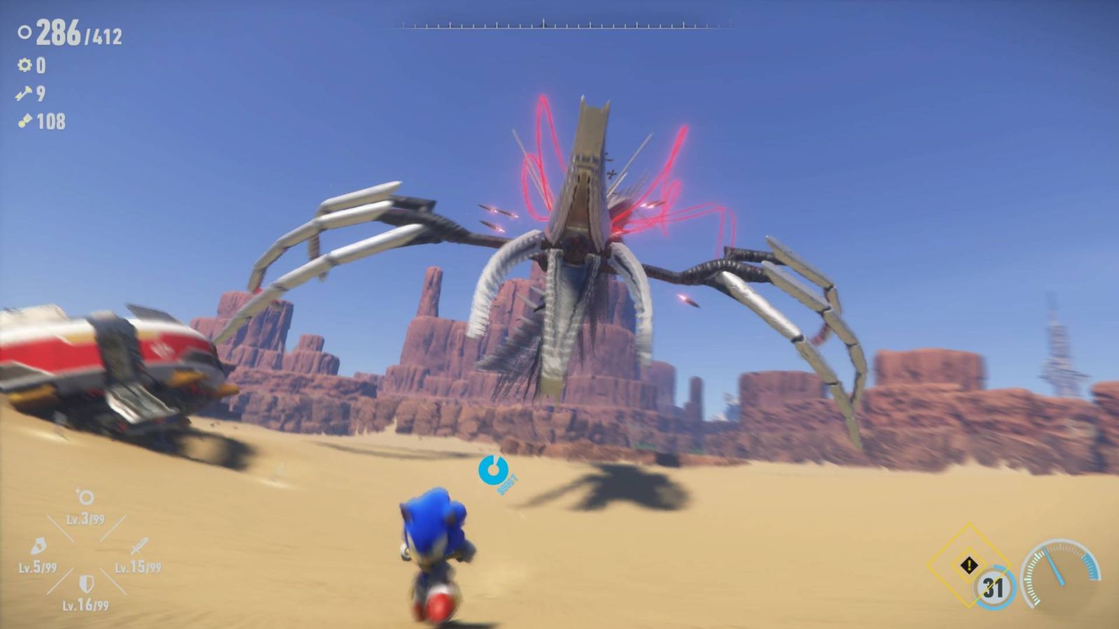 Sonic running from a Titan in Sonic Frontiers