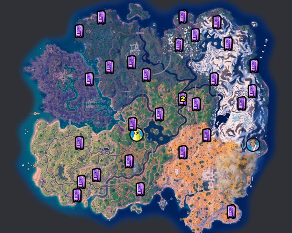 The Fortnite Chapter 5 Season 2 map with all mending machine locations revealed