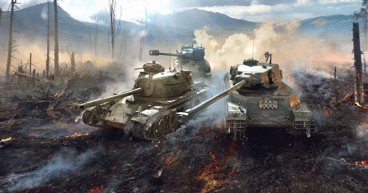 Image of three tanks rolling into battle in World of Tanks.