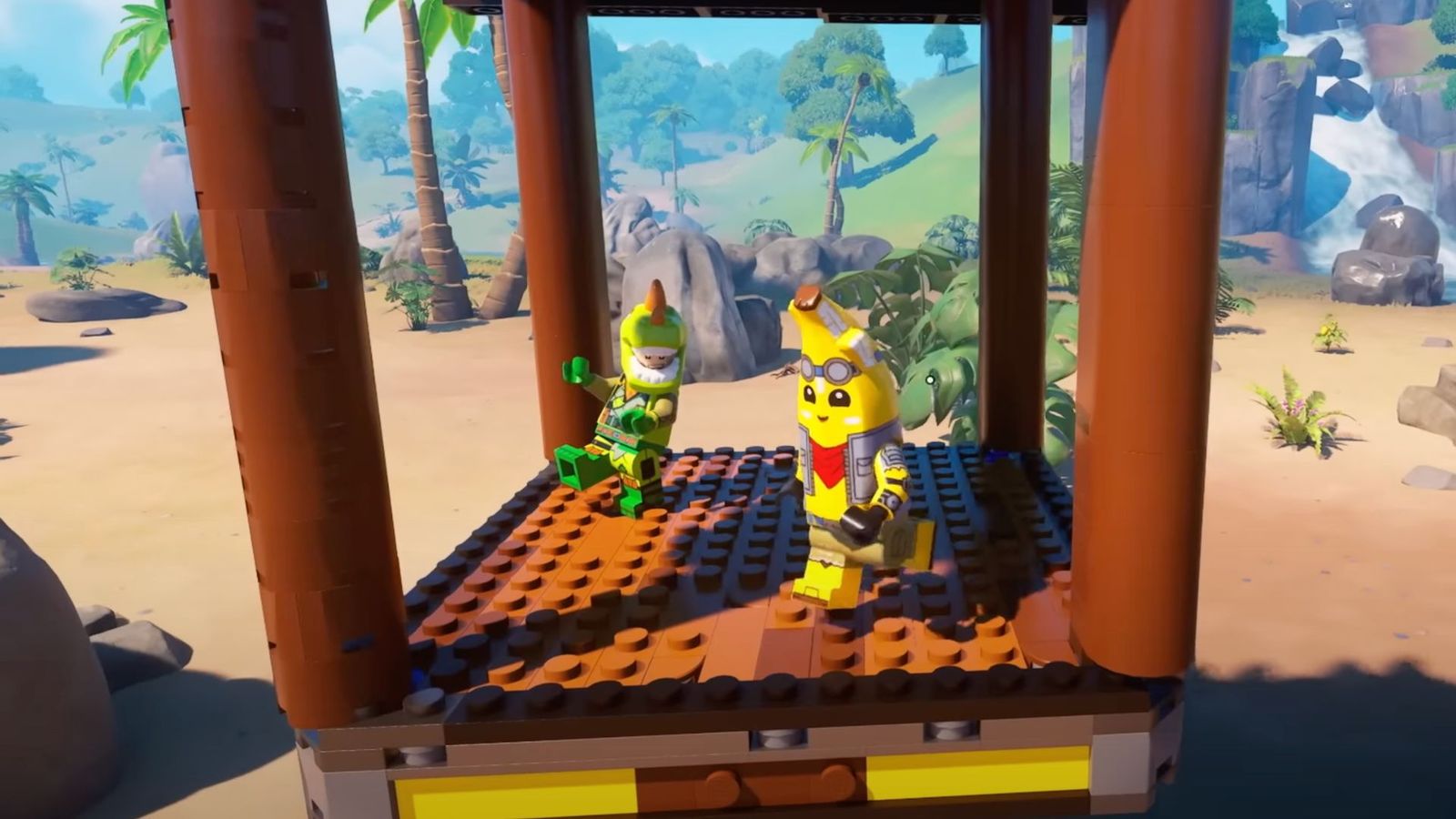 Friends are playing LEGO Fortnite.