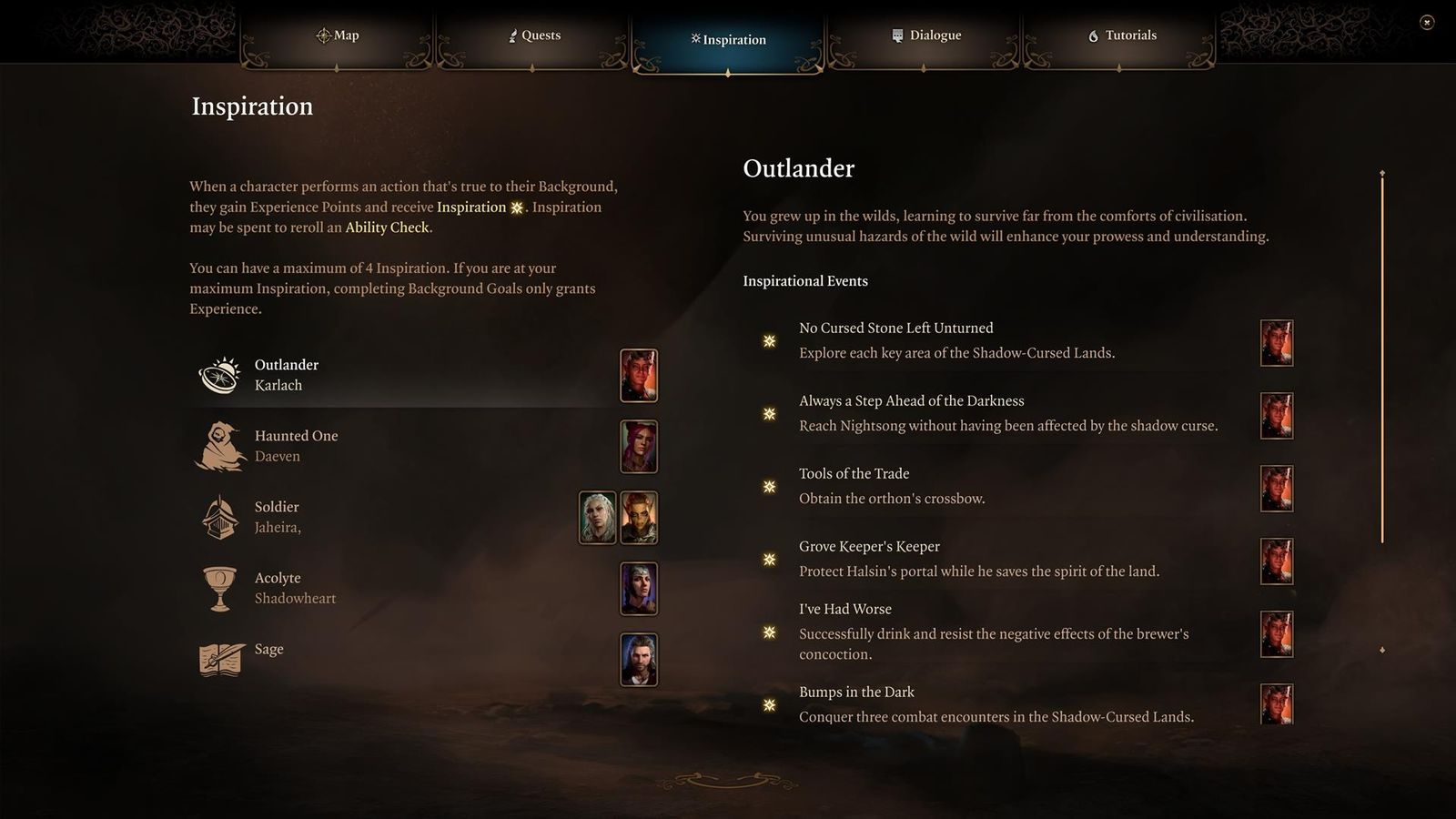 The menu shows various Outlander inspirations that you can discover.