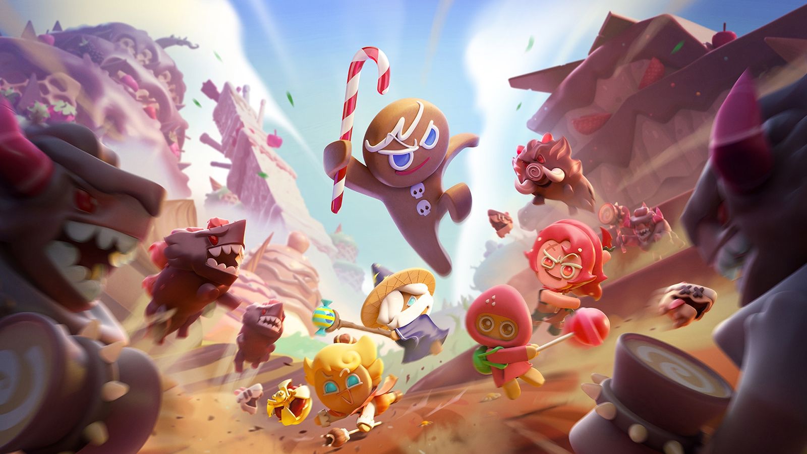 Screenshot from Cookie Run: Kingdom, showing the lead cookie fighting against enemies