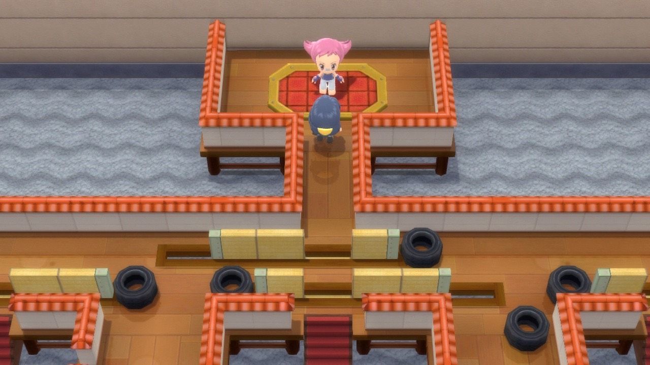 A Pokémon Training facing Pastoria City Gym leader, Maylene, in Pokémon Brilliant Diamond and Shining Pearl.