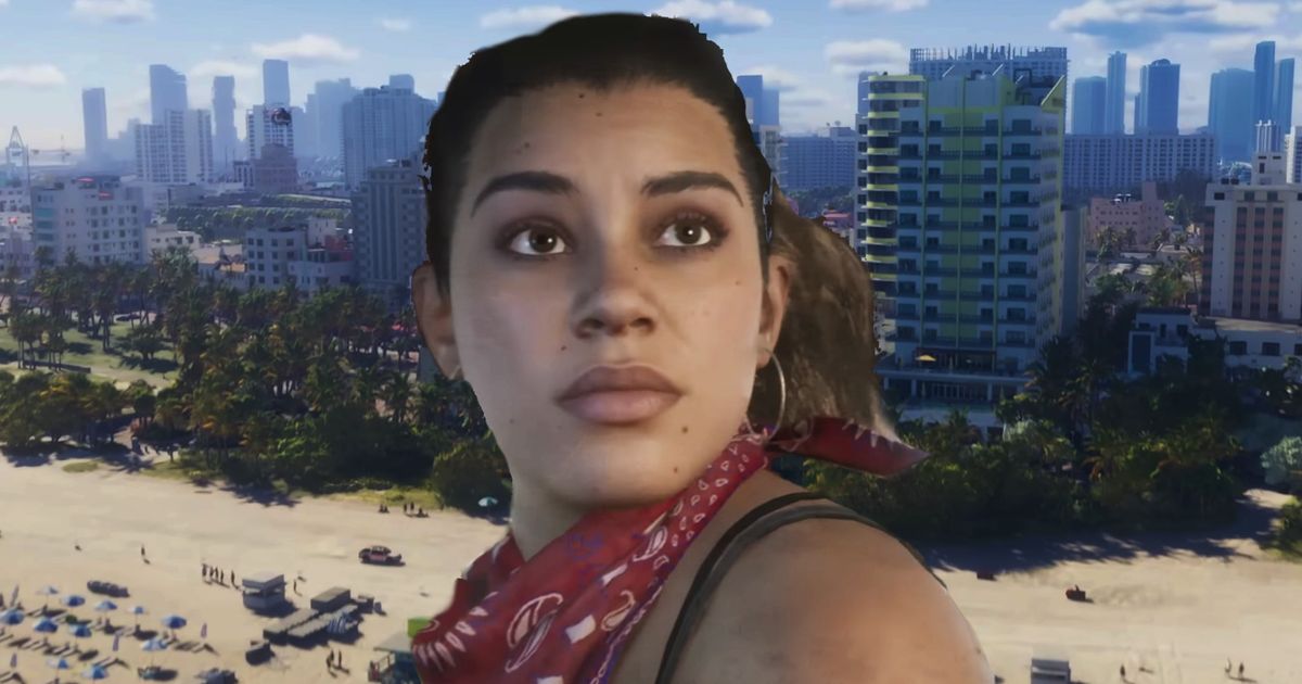 GTA 6 - woman with red neckscarf standing in front of a city beach