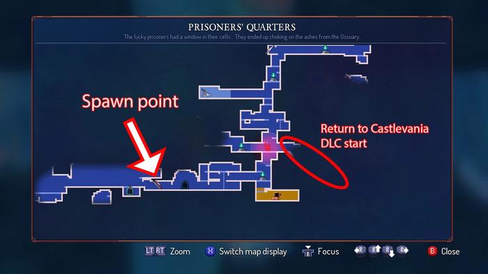 A map showing where to start the Return to Castlevania DLC in Dead Cells.