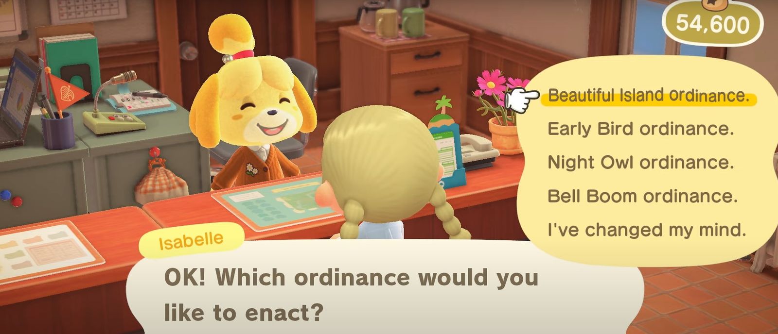 The Resident Representative in Animal Crossing: New Horizons can enact Island Ordinances when speaking with Isabelle.