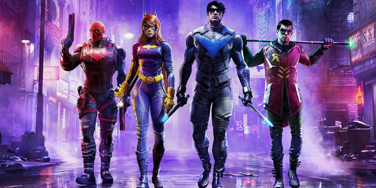 Image of Red Hood, Batgirl, Nightwing, and Robin in Gotham Knights.