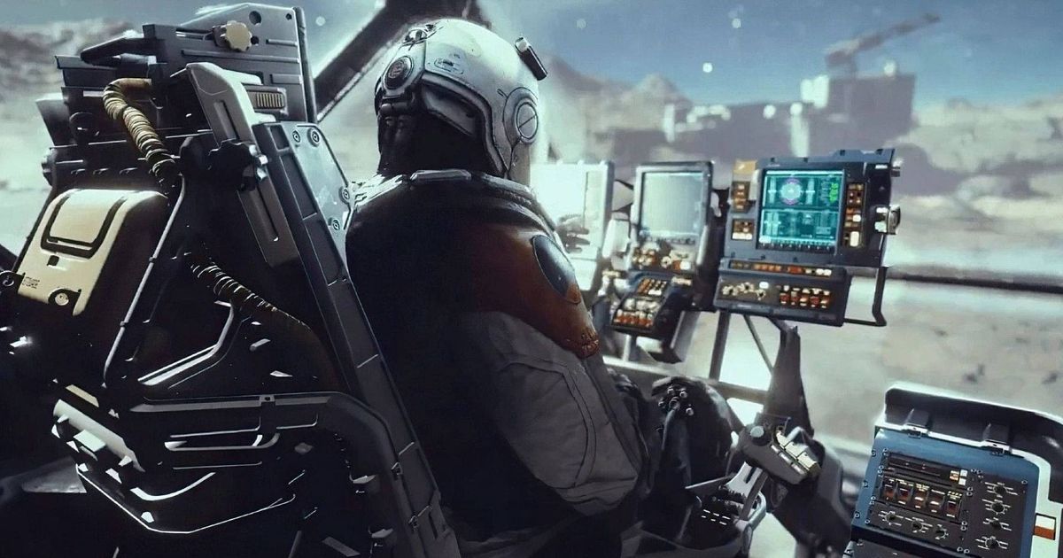 Image of a character piloting a spacecraft in Starfield
