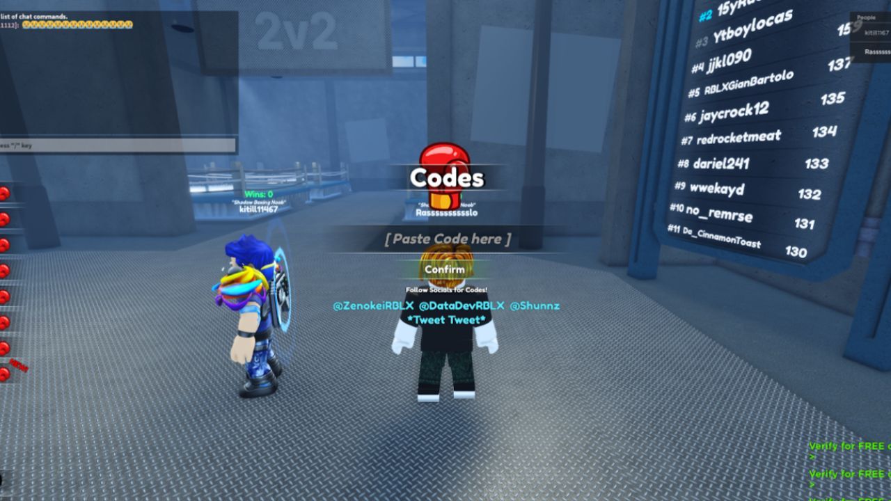 The codes button in Shadow Boxing Fight 