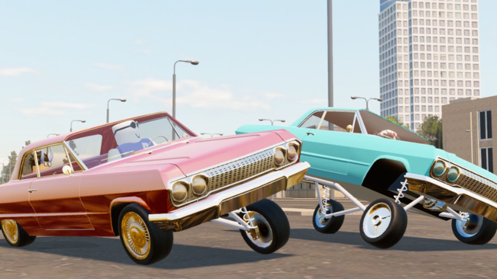 Image from Takeover Alpha, showing two Roblox cars freewheeling